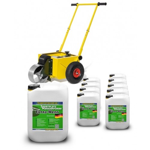 Sports field - wet marking trolley (roll liner) + 10 canisters of extra white 14 kg