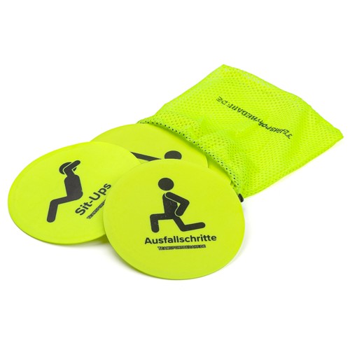 Marking discs with fitness exercises ø 15 cm (neon yellow) - set of 10